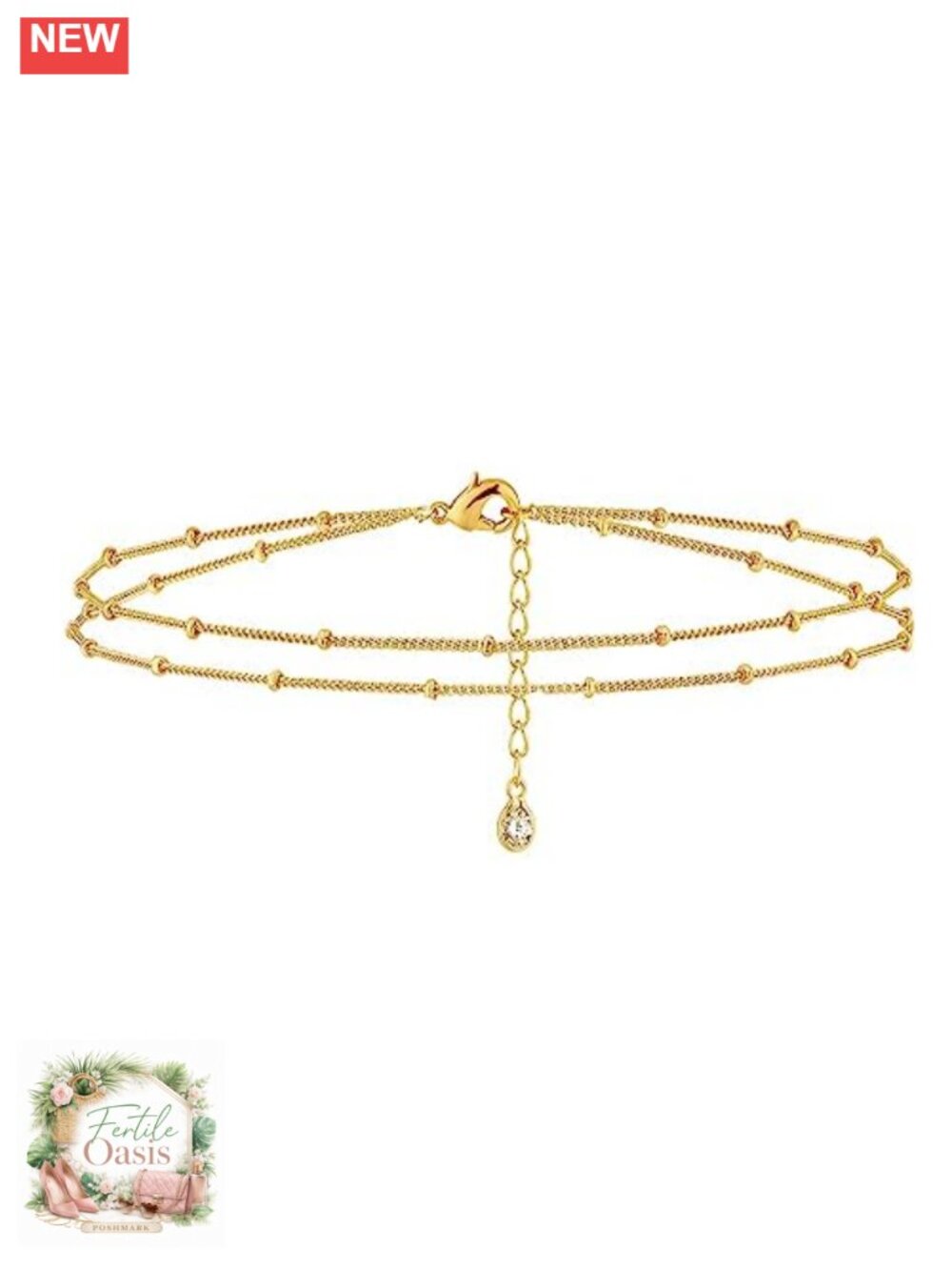 14k Gold Plated Layered Choker Necklace with Cubic Zirconia, Hypoallergenic,